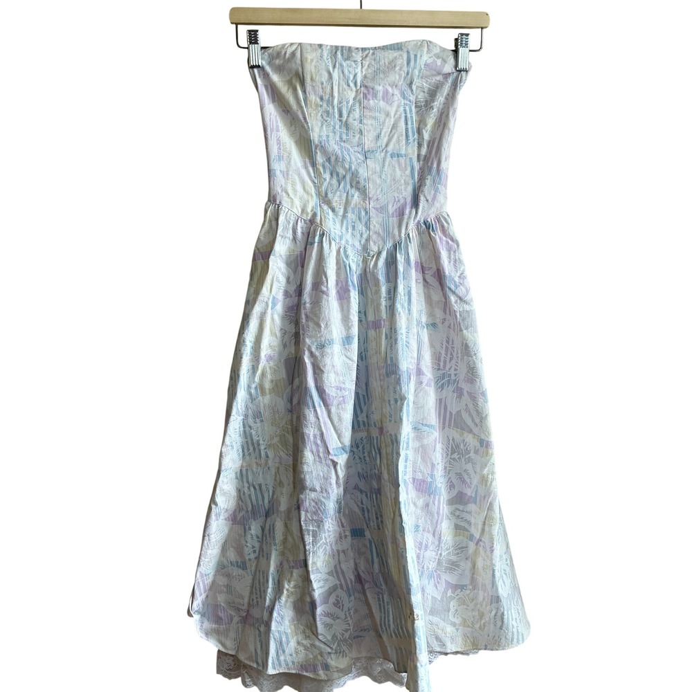 Joni Blair Vintage Strapless Sundress 5 Pastel Multi Women Cotton Lace Trim FLAW